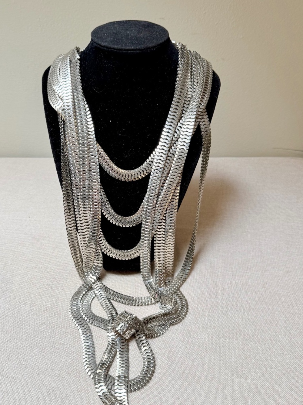 7 Strand Layered Silver Coil Chain Statement Necklace